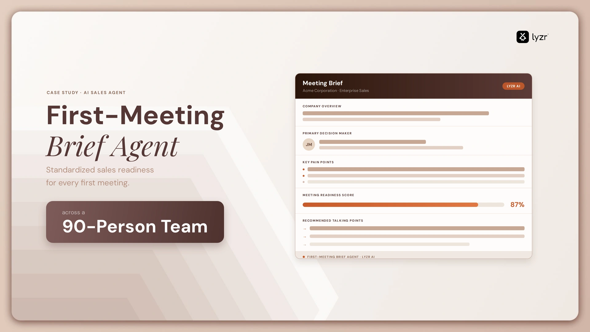 How a First-Meeting Brief Agent Standardized Sales Readiness Across a 90-Person Team with Lyzr